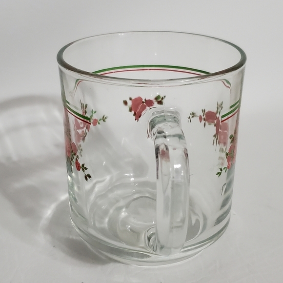 Vintage Luminarc Clear Coffee Mug Roses Glass Cup - Picture 2 of 6